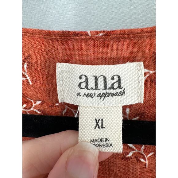 Ana Top Womens XL Orange Rust Floral Flowy Cottage Button Bohemian Long Sleeve - Picture 2 of 7